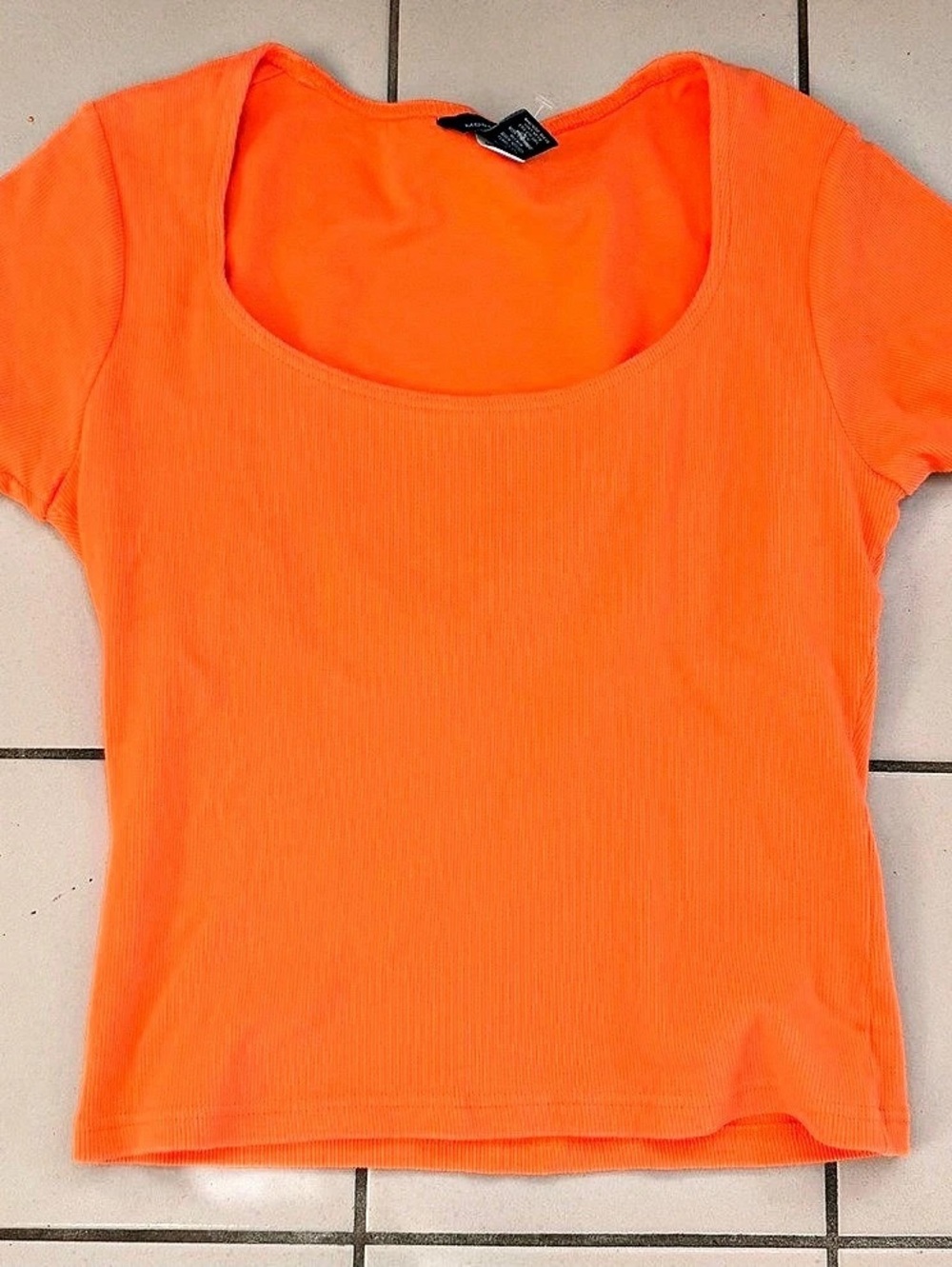 Vintage Moda International Y2K Ribbed Short Sleeve Top in Orange Size L